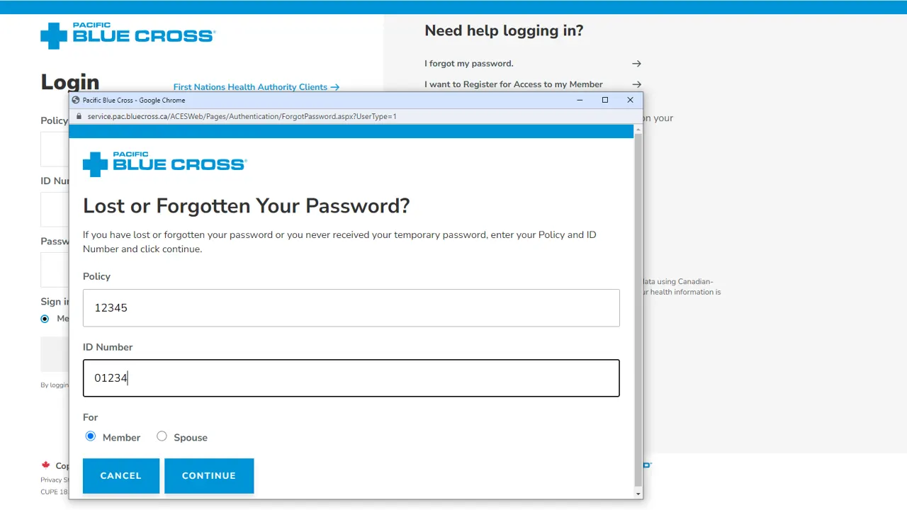 'Lost or Forgotten Your Password' screen