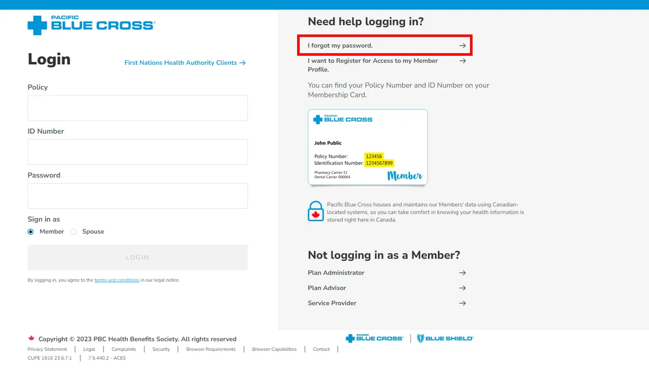 Screenshot of Login Page with 'I forgot my password' highlighted